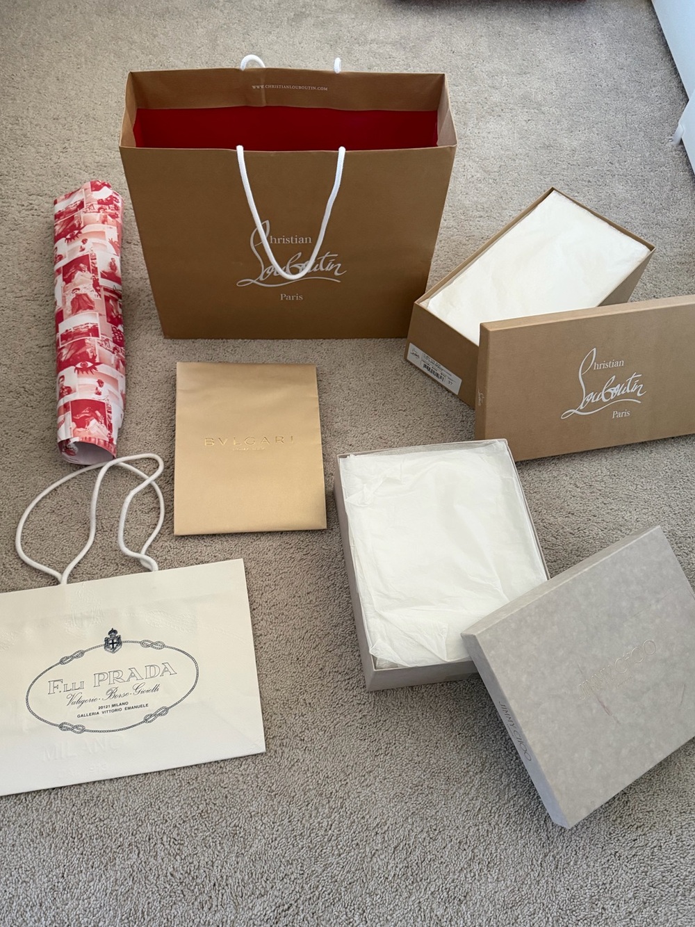 Designer shopping bags- 23 plus shoeboxes.